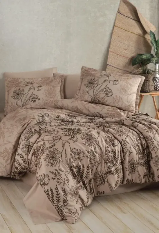 Clasy Saten Double Duvet Cover Set Le Pala V1 Coffee - 1