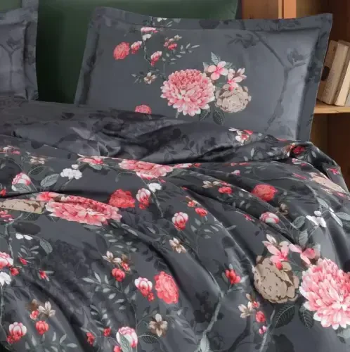 Clasy Satin Double Bed Duvet Cover Set Alfon V1 Coffee - NEVRESIMDUNYASI (1)