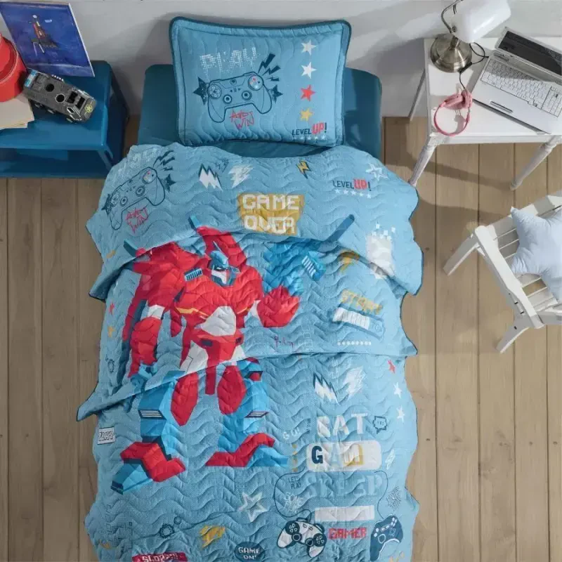 Clasy Single Bedspread Game Over v1 Blue - NEVRESIMDUNYASI