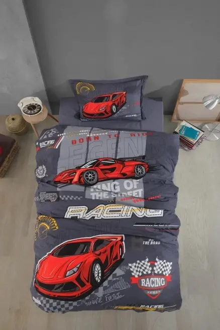 Clasy Single Person Ranforce Duvet Cover Set Raing Team Gray - 1