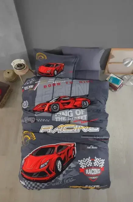 Clasy Single Person Ranforce Duvet Cover Set Raing Team Gray - 2