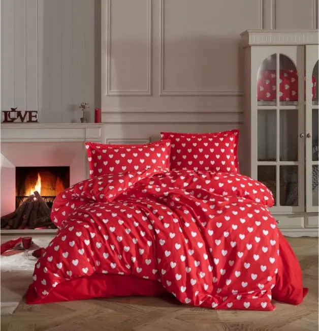 Clasy Single Size Ranforce Duvet Cover Set Amor V1 Red - 1