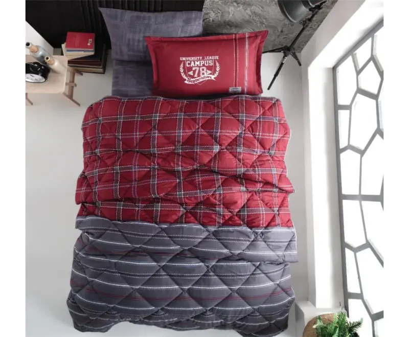 Clasy Single Size Ranforce Young Pattern Bedding Set Campus v1 Burgundy - NEVRESIMDUNYASI