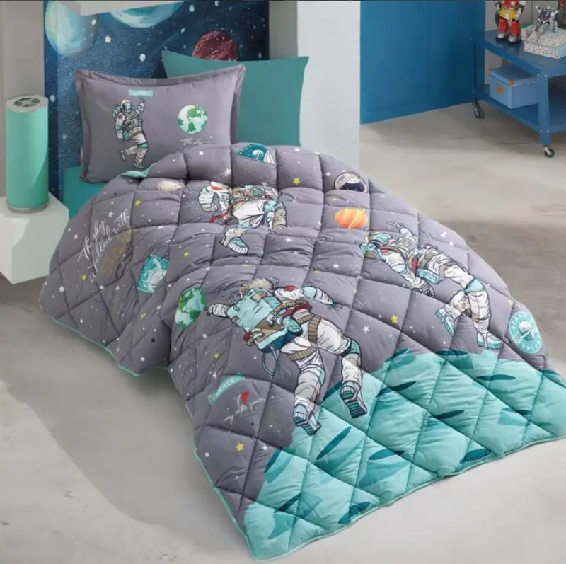 Clasy Single Size Ranforce Young Pattern Quilt Set Space - 1