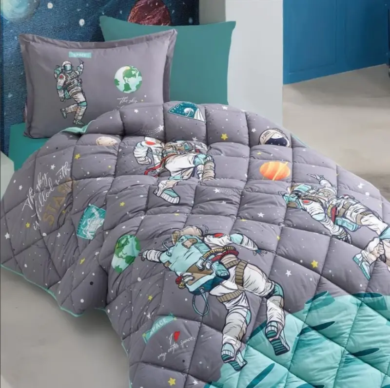 Clasy Single Size Ranforce Young Pattern Quilt Set Space - 2