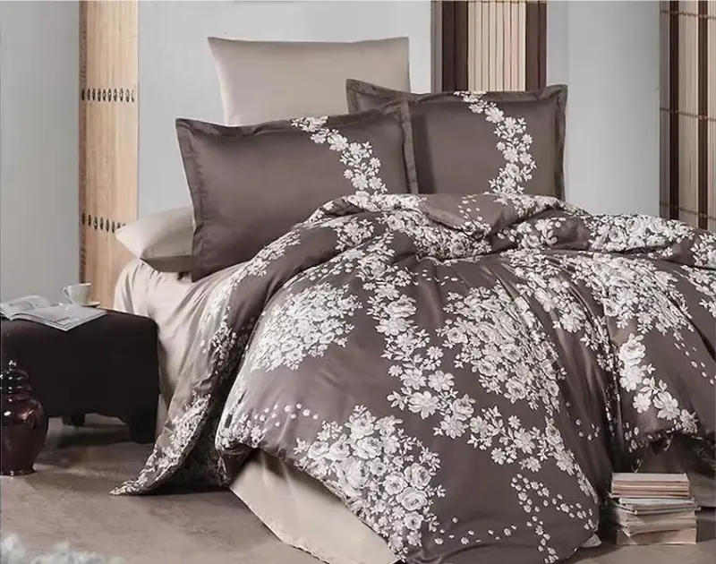 Clasy Single Size Satin Duvet Cover Set Melrose V1 Coffee - NEVRESIMDUNYASI
