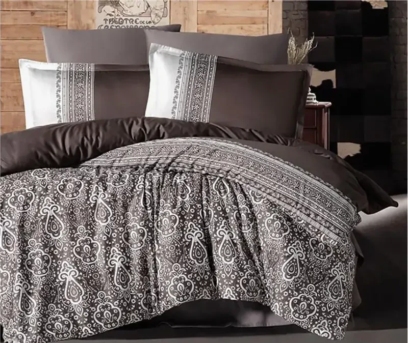 Clasy Single Size Satin Duvet Cover Set Nobel V1 Black - 1