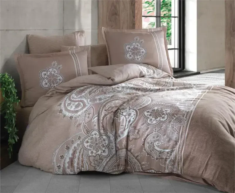 Clasy Single Size Satin Duvet Cover Set Pellini V1 Coffee - NEVRESIMDUNYASI