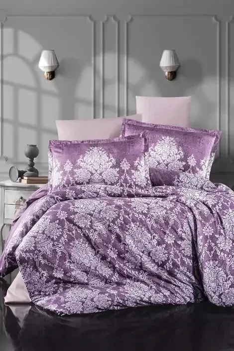 Clasy Single Size Satin Duvet Cover Set Veroka V2 Purple - NEVRESIMDUNYASI