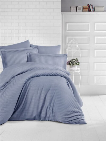 Clasy Striped Anthracite Satin Double Bed Duvet Set - 1