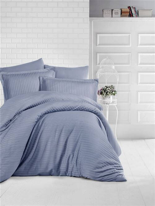 Clasy Striped Anthracite Satin Double Bed Duvet Set - 2