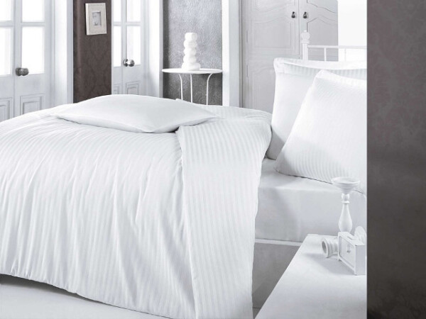 Clasy Striped Satin Duvet Set Double White - 3