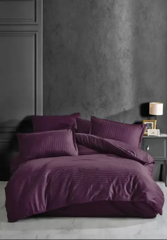 Clasy Striped Single Satin Duvet Cover Set Purple - NEVRESIMDUNYASI