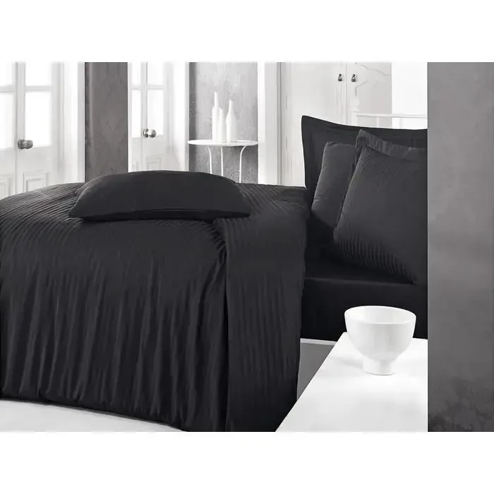 Clasy Striped Single Size Satin Duvet Cover Set Black - 1