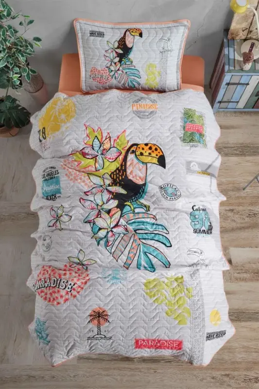 Clasy Tek Kişilik Yatak Örtüsü Paradise v1 Somon - NEVRESIMDUNYASI