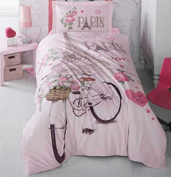 Clasy Young Ranforce Bedding Set Single Person Paris Love - NEVRESIMDUNYASI