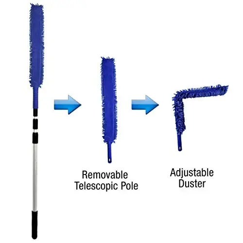 CleanAide Handheld Reusable Microfiber Flex Duster with Adjustable Telescopic Reach Pole – Bendable, Lightweight, Dust Cleaner for Blinds, Shutters, Radiators, Electronics, Glass, Hard-to-Reach Areas - 6