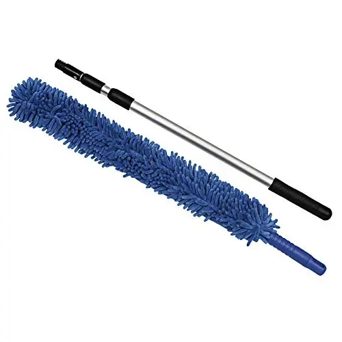 CleanAide qo'lda ishlatiladigan, qayta ishlatiladigan mikrofiber egiluvchan changyutgich, sozlanishi teleskopik tutqichli - egiluvchan, yengil, pardalar, radiatorlar, elektronika, shisha, kirish qiyin bo'lgan joylar uchun chang tozalagich. - 1