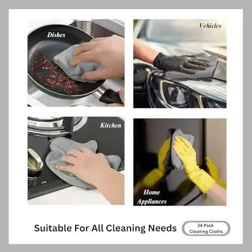 Cleanex Microfiber Cleaning Cloth for Kitchen & households, Towels for Cars. (300gsm) (Pack of 24 Gray) - 3