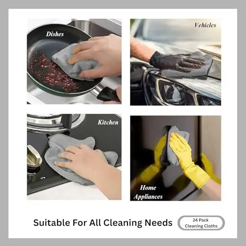 Cleanex Microfiber Cleaning Cloth for Kitchen & households, Towels for Cars. (300gsm) (Pack of 24 Gray) - 3