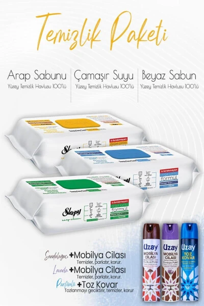 Cleaning Set (3 Types of Cleaning Towels, 1 Dustpan, 2 Furniture Polish) - SLEEPY