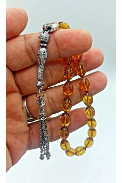 Clear Beaded Alpaca Wrist Tassel Amber Misbaha - 1