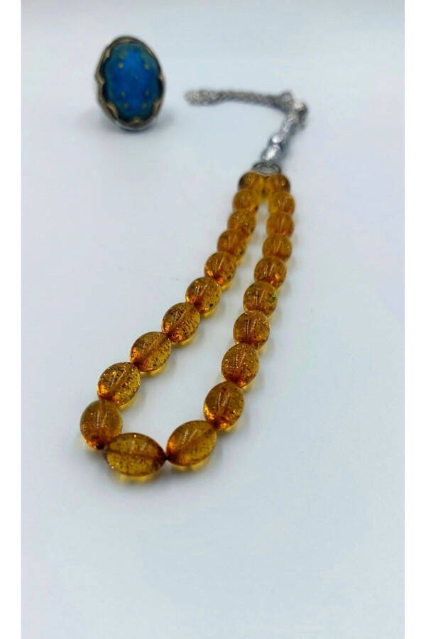 Clear Beaded Alpaca Wrist Tassel Amber Misbaha - 2