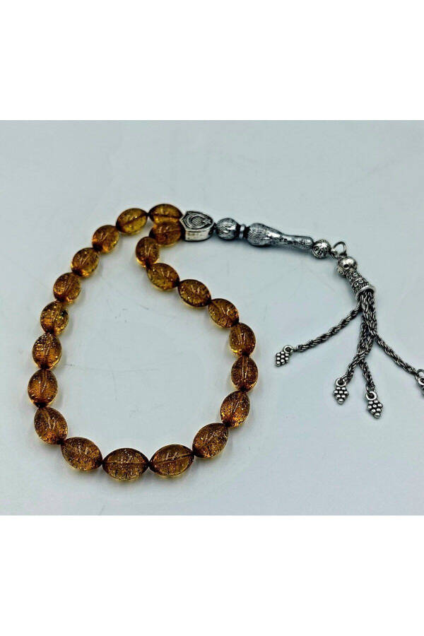 Clear Beaded Alpaca Wrist Tassel Amber Misbaha - 3