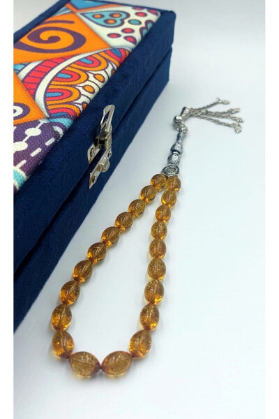 Clear Beaded Alpaca Wrist Tassel Amber Misbaha - 4