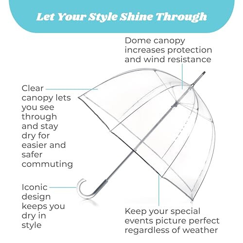 Clear Bubble Umbrella with Dome Canopy, Lightweight Design, Wind and Rain Protection, Adults - 2