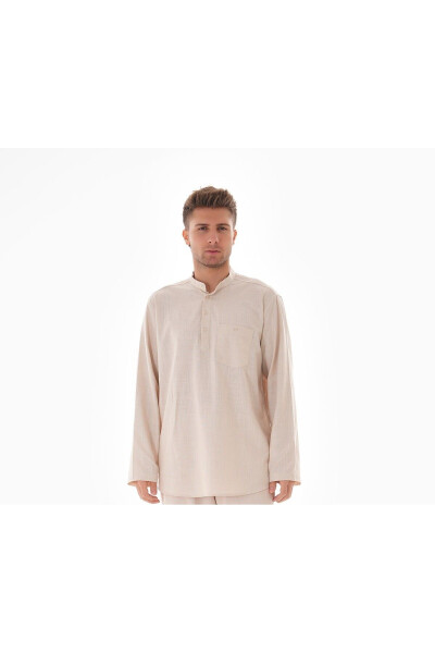 Clergy Collared Linen Shirt Half-Buttoned Hajj and Umrah - 1