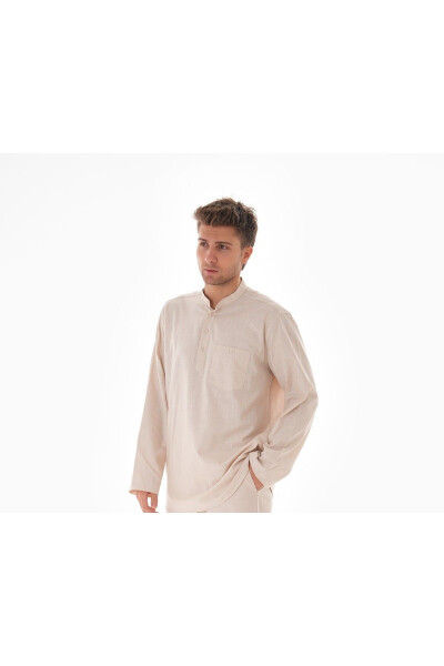 Clergy Collared Linen Shirt Half-Buttoned Hajj and Umrah - 2