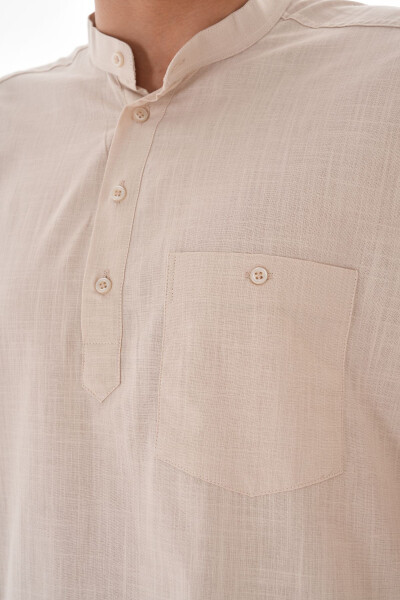 Clergy Collared Linen Shirt Half-Buttoned Hajj and Umrah - 3