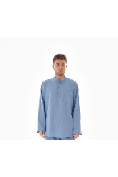 CLERIC COLLAR LINEN SHIRT HALF BUTTONED Hajj and Umrah 