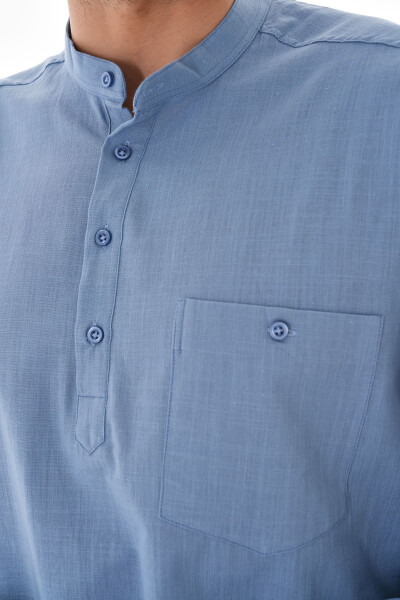 CLERIC COLLAR LINEN SHIRT HALF BUTTONED Hajj and Umrah - BESEDU (1)