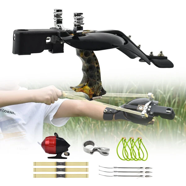 Clianle Adult Hunting Shooting Slingshot with Fishing Reel for Fish Shooting Slingshot - Modazone