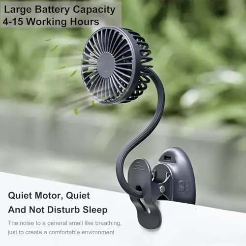 Clip on Fan Usb Battery Operated Desk Clip Fan with Emergency Power Bank, Baby Stroller Fan Rechargeable Personal Fan Flexible Neck 3 Speeds Great for Beach Car Camping Dorm Bed Office-Navy Blue - 3