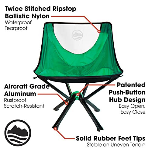 CLIQ Portable Chair - Lightweight Folding Chair for Camping - Supports 300 Lbs - Perfect for Outdoor Adventures - Moss Chair - 10