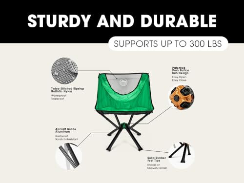 CLIQ Portable Chair - Lightweight Folding Chair for Camping - Supports 300 Lbs - Perfect for Outdoor Adventures - Moss Chair - 4