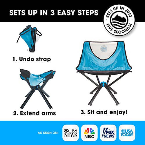 CLIQ Portable Chair - Lightweight Folding Chair for Camping - Supports 300 Lbs - Perfect for Outdoor Adventures - Sky Chair - 16