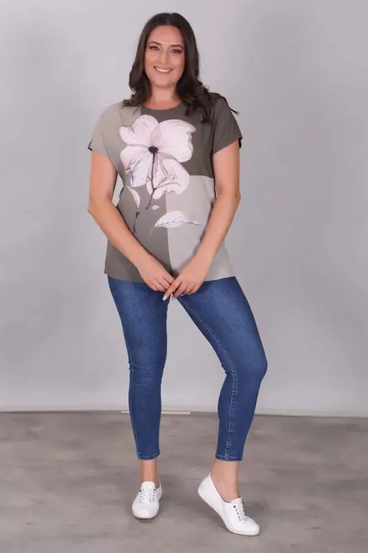 Cloisonne Pattern Low Sleeve Khaki Blouse - 1