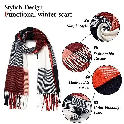 Clothirily Ayollar Qishki Sharfi, Ayollar uchun Moda CasModazoneere Feel Plaid Sharflar, PasModazoneina Roʻmollar va Oʻralmalar, Uzun Adyol Sharf - 4