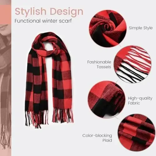 Clothirily Ayollar Qishki Sharfi, Ayollar uchun moda CasModazoneere Feel Plaid Sharflar, PasModazoneina Ro'mollar va O'ramlar, Uzun adyol sharf - 4
