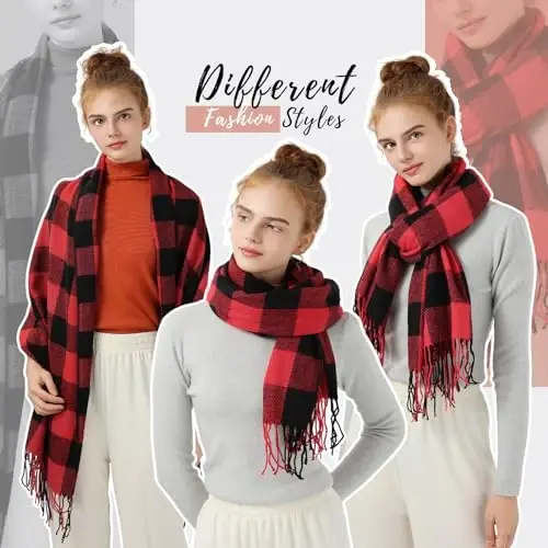 Clothirily Ayollar Qishki Sharfi, Ayollar uchun moda CasModazoneere Feel Plaid Sharflar, PasModazoneina Ro'mollar va O'ramlar, Uzun adyol sharf - 5