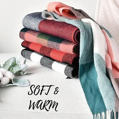 Clothirily Womens Winter Scarf, Fashion CasModazoneere Feel Plaid Scarfs for Women, PasModazoneina Shawls and Wraps, Long Blanket Scarf - 6