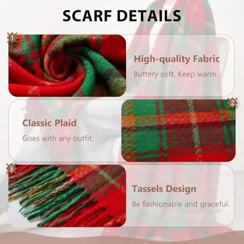 Clothirily Womens Winter Scarf, Fashion CasModazoneere Feel Plaid Scarfs for Women, PasModazoneina Shawls and Wraps, Long Blanket Scarf - 4