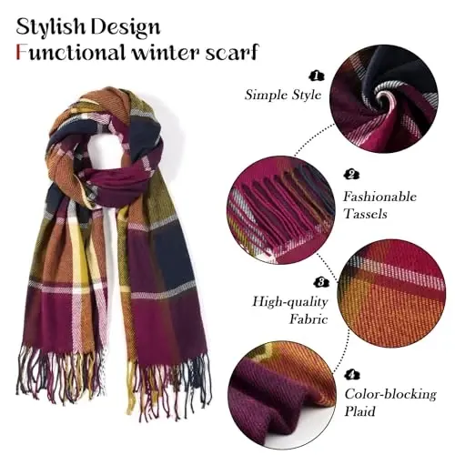 Clothirily Womens Winter Scarf, Fashion CasModazoneere Feel Plaid Scarfs for Women, PasModazoneina Shawls and Wraps, Long Blanket Scarf - 4