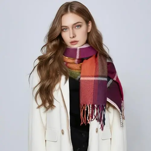 Clothirily Womens Winter Scarf, Fashion CasModazoneere Feel Plaid Scarfs for Women, PasModazoneina Shawls and Wraps, Long Blanket Scarf - 2