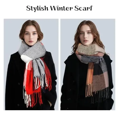 Clothirily Womens Winter Scarf, Fashion CasModazoneere Feel Plaid Scarfs for Women, PasModazoneina Shawls and Wraps, Long Blanket Scarf - 6