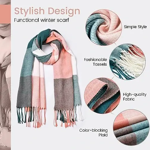 Clothirily Womens Winter Scarf, Fashion CasModazoneere Feel Plaid Scarfs for Women, PasModazoneina Shawls and Wraps, Long Blanket Scarf - 5